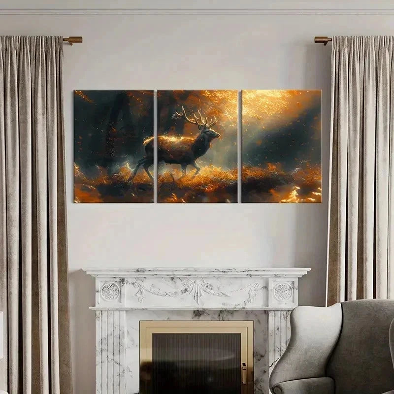 3pcs Deer In The Forest Vintage Animal Wall Art Set Canvas Framed 40x60cm - High Quality Print 100% Australian Made Wall Canvas Ready to Hang - Bella Home Decor