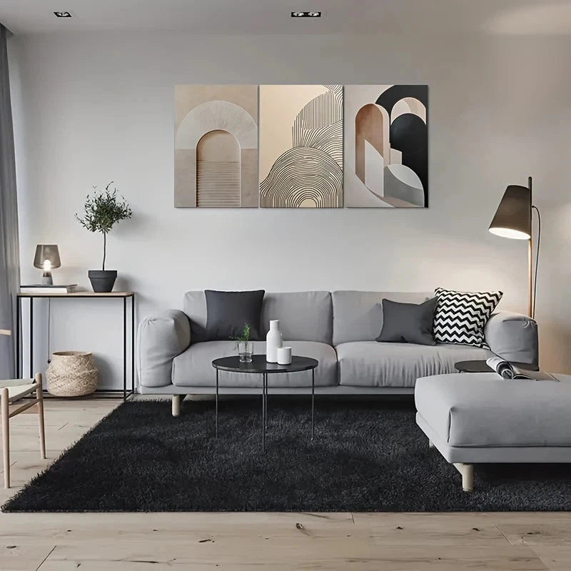3pcs Geometric Modern Abstract Metal Print Ready to Hang Art - Bella Home Decor
