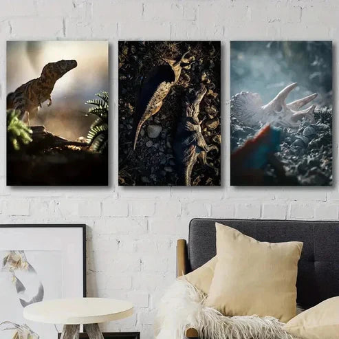 3pcs Vibrant Dinosaur & Lizard Scenes Wall Art Set Canvas Wall Art Canvas Unframed - High Quality Print 100% Australian Made Wall Canvas