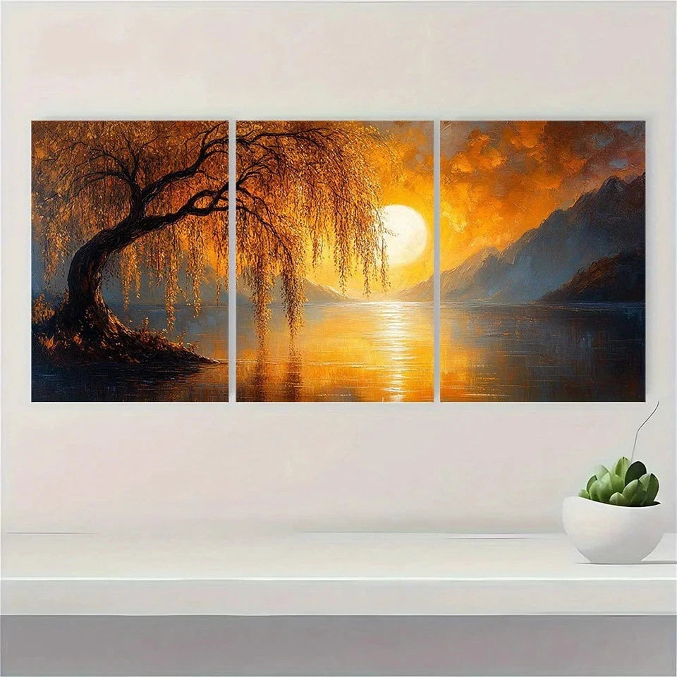 3pcs Painting Weeping Willow Charming Wall Art Set Canvas Framed 60x90cm - High Quality Print 100% Australian Made Wall Canvas Ready to Hang
