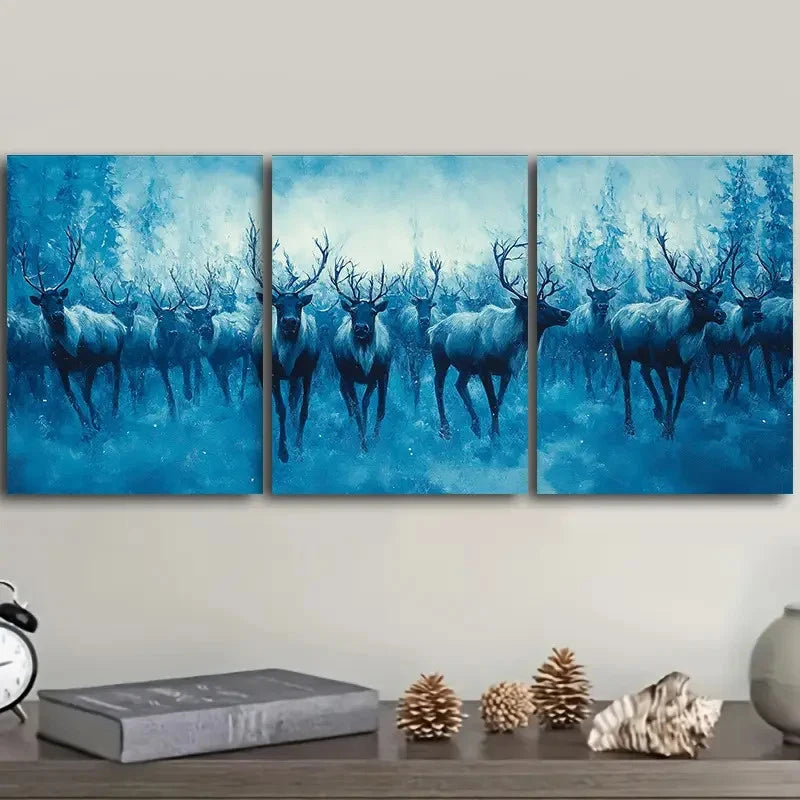 3pcs A herd of reindeer snow art Painting Wall Art Set Canvas Framed 40x60cm - High Quality Print 100% Australian Made Wall Canvas Ready to Hang - Bella Home Decor