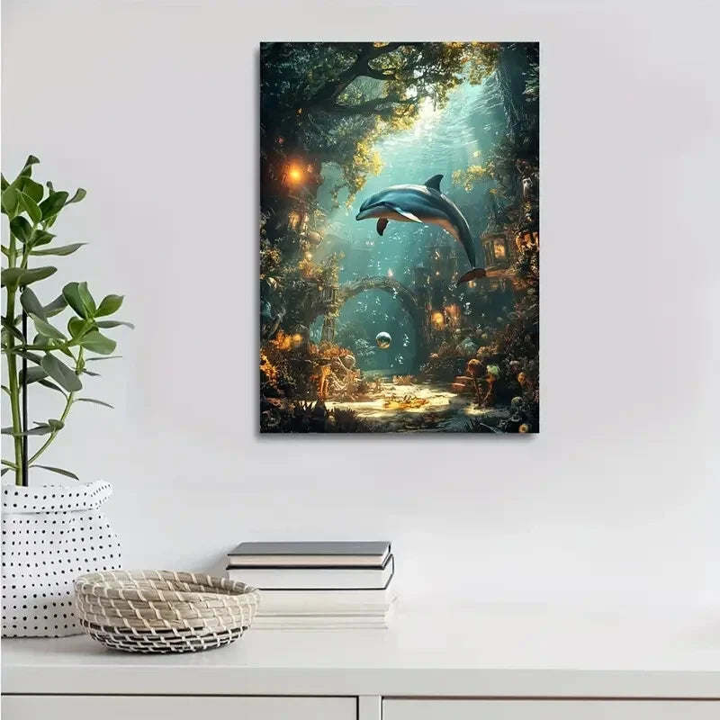 Underwater Coral Reef with Sunlit Trees Painting 40x60cm Metal Print Ready to Hang - Bella Home Decor