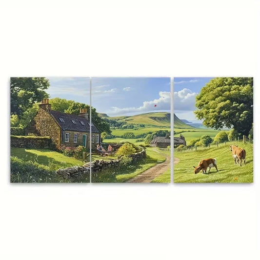 3pcs The Scottish Borders in Summer Wall Art Set Canvas Framed 40x60cm - High Quality Print 100% Australian Made Wall Canvas Ready to Hang