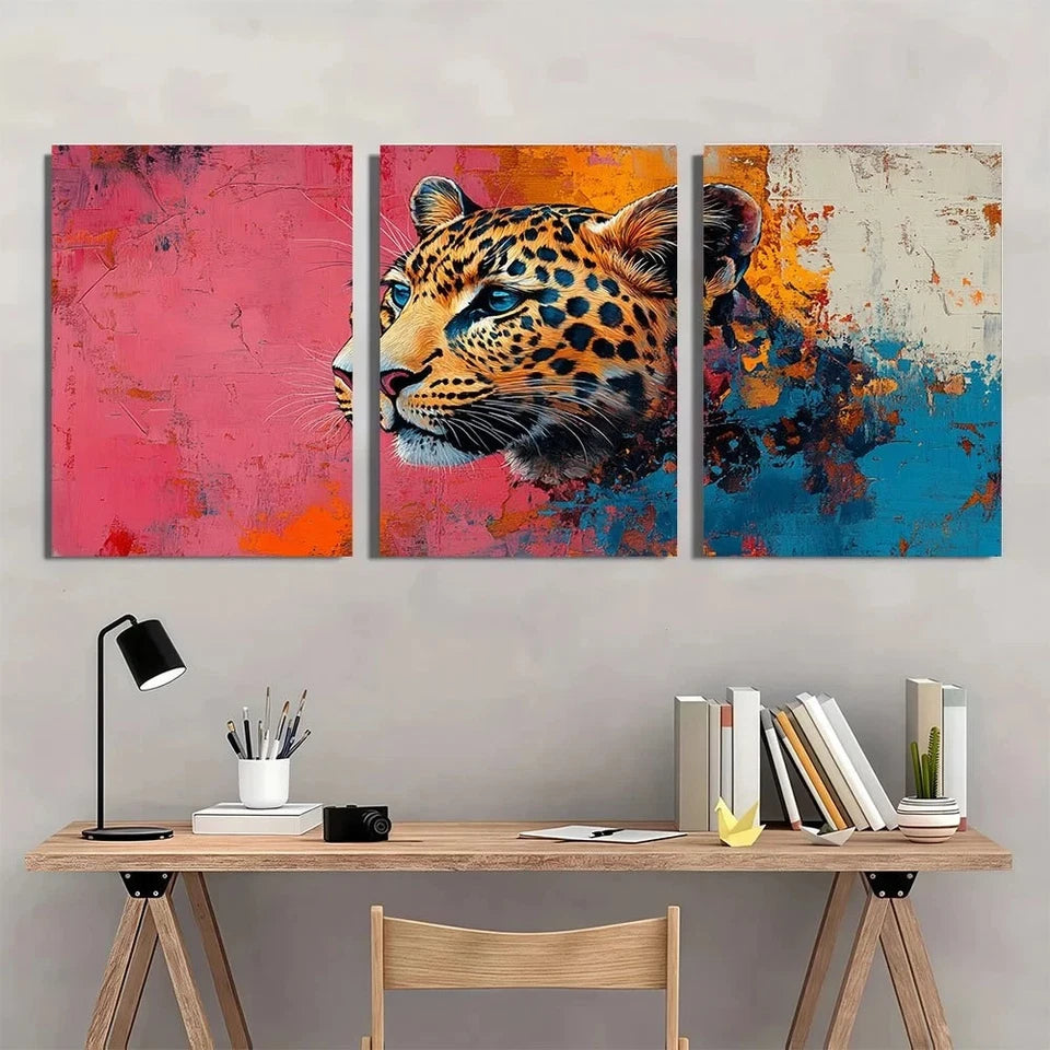3pcs Matisse Leopard Vibrant Animal Wall Art Set Canvas Framed 60x90cm - High Quality Print 100% Australian Made Wall Canvas Ready to Hang