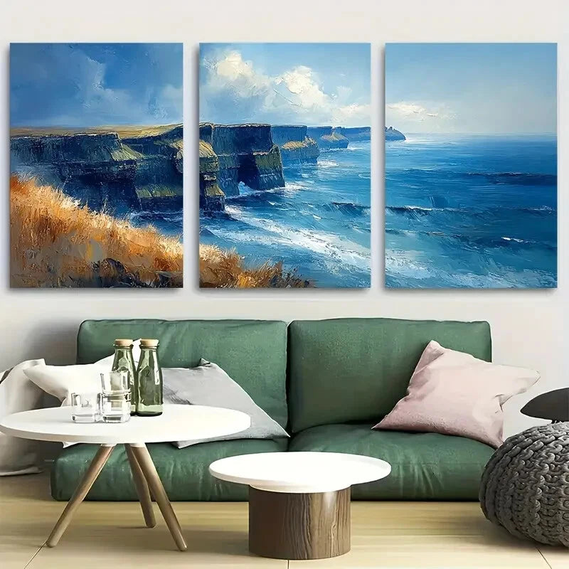 3pcs Cliffs Of Moher Dramatic Landscape Perfect Wall Art Set Canvas Framed 40x60cm - High Quality Print 100% Australian Made Wall Canvas Ready to Hang - Bella Home Decor