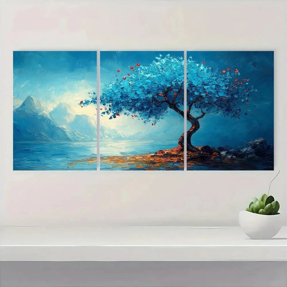 3pcs Modern Abstract Mountains and Water Wall Art Set Canvas Framed 50x70cm - High Quality Print 100% Australian Made Wall Canvas Ready to Hang