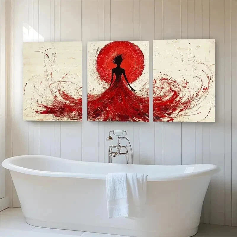 3pcs Elegant Red Dress Silhouette Perfect Wall Art Set Canvas Framed 60x90cm - High Quality Print 100% Australian Made Wall Canvas Ready to Hang - Bella Home Decor