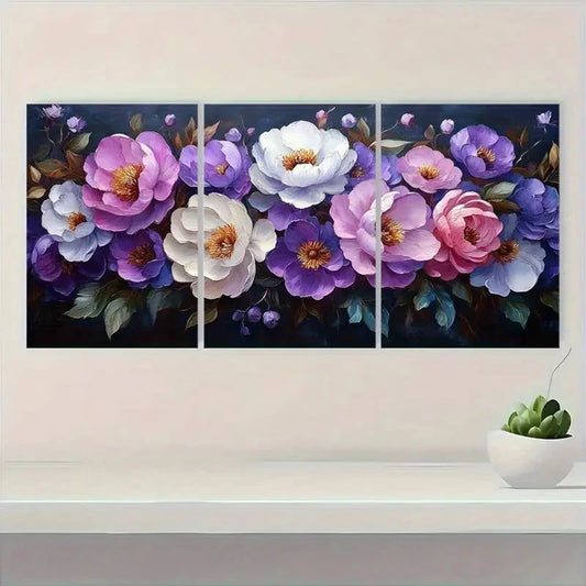 3pcs Elegant Floral Peony & Lupine Flowers Wall Art Set Canvas Framed 40x60cm - High Quality Print 100% Australian Made Wall Canvas Ready to Hang