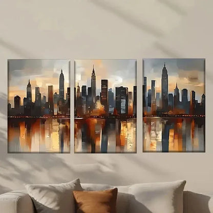 3pcs Painting of a City Skyline with Buildings Wall Art Canvas Unframed - High Quality Print 100% Australian Made Wall Canvas