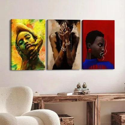 3pcs Fashion Portraits Red & Blue Yellow Green Wall Art Set Canvas Unframed - High Quality Print 100% Australian Made Wall Canvas