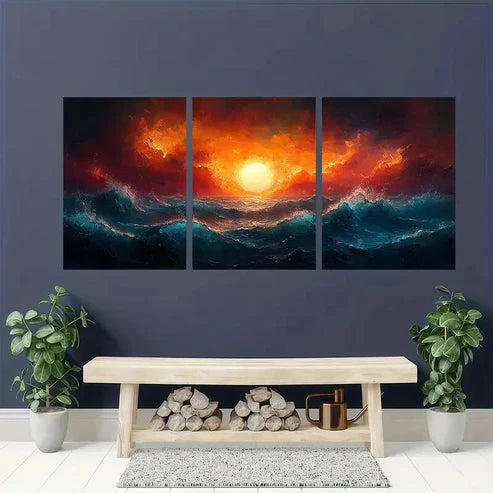 3pcs Abstract Stormy Sea Overdo Abstract Wall Art Set Canvas Unframed - High Quality Print 100% Australian Made Wall Canvas - Bella Home Decor