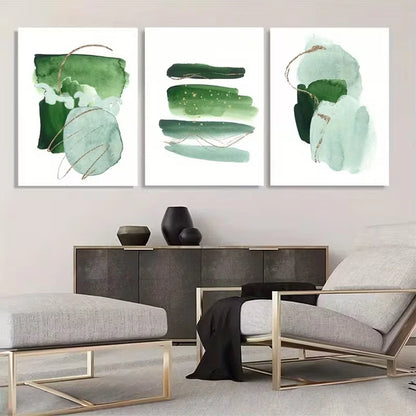 3pcs Green Abstract Watercolor Shape   Wall Art Set Canvas Framed 50x70cm - High Quality Print 100% Australian Made Wall Canvas Ready to Hang