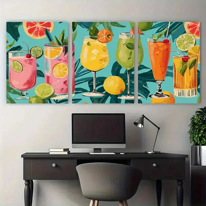 3pcs Retro Cocktail Seamless Artwork Perfect Wall Art Set Canvas Framed 40x60cm - High Quality Print 100% Australian Made Wall Canvas Ready to Hang