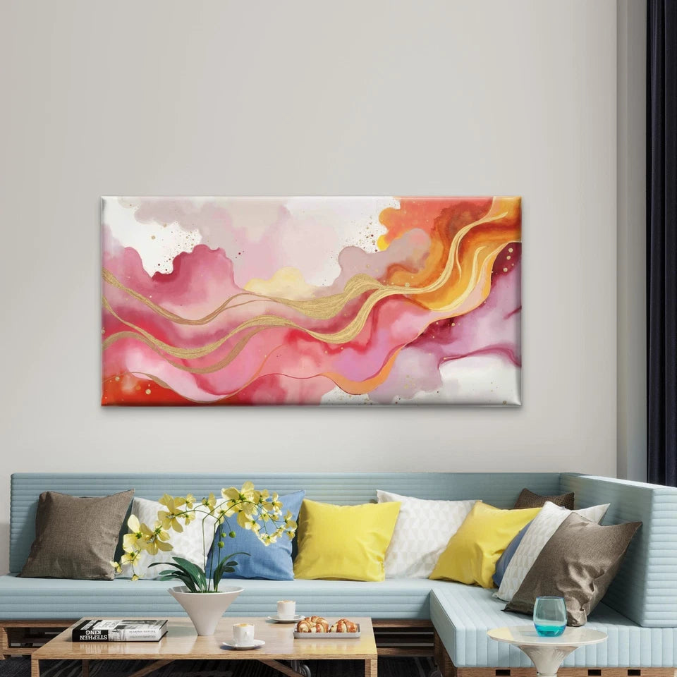Abstract Watercolor Swirls Wall Art Canvas Office Home Room Framed 120x60cm - Bella Home Decor