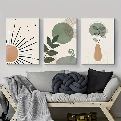 3pcs Bohemian Style with Green Tones Wall Art Set Canvas Unframed - High Quality Print 100% Australian Made Wall Canvas