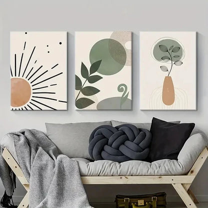 3pcs Bohemian Style with Green Tones Wall Art Set Canvas Unframed - High Quality Print 100% Australian Made Wall Canvas