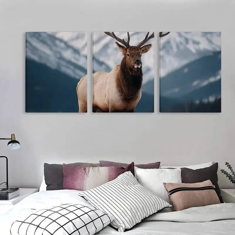 3pcs An Elk standing in the snow    Wall Art Set Canvas Framed 40x60cm - High Quality Print 100% Australian Made Wall Canvas Ready to Hang - Bella Home Decor