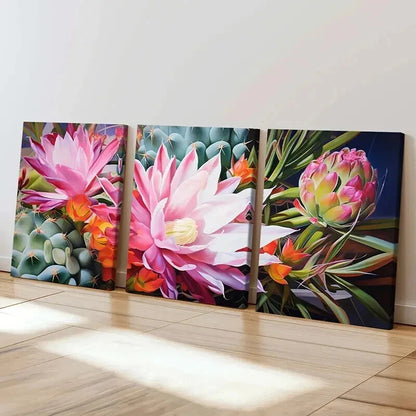 3pcs Colorful Plants Succulents Flowers Wall Art Set Canvas Framed 40x60cm - High Quality Print 100% Australian Made Wall Canvas Ready to Hang - Bella Home Decor