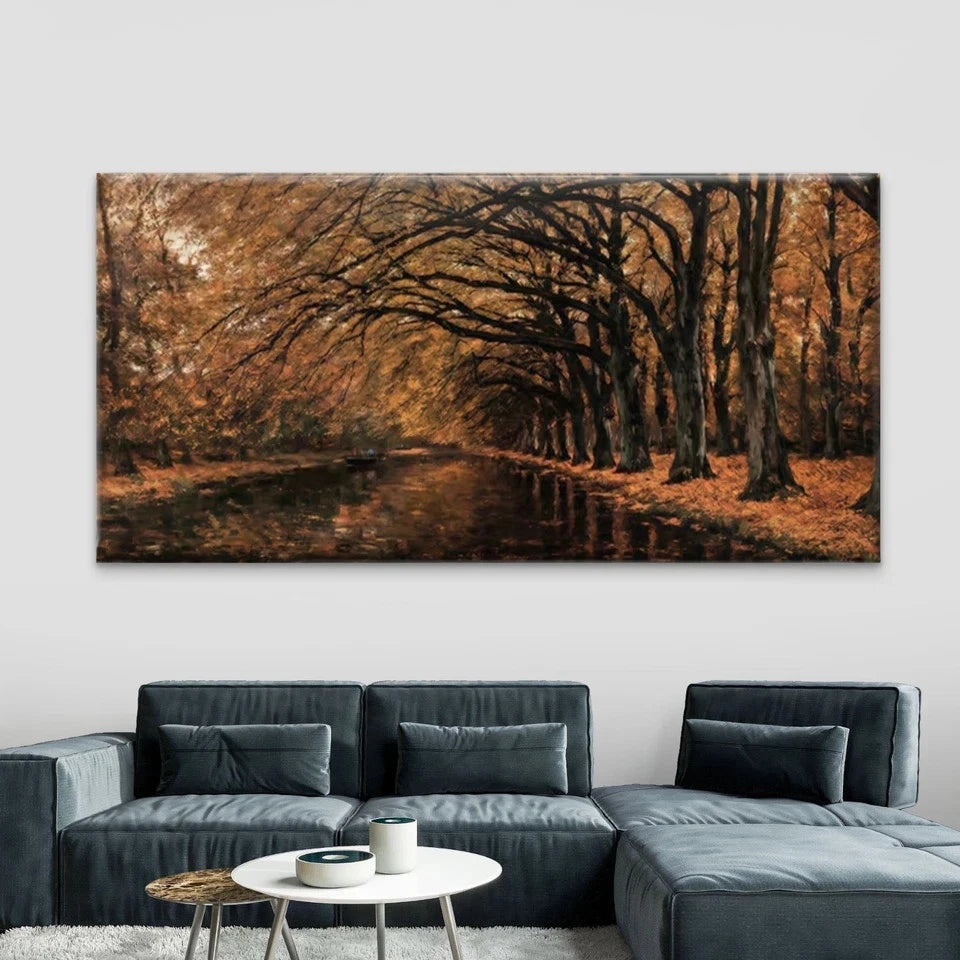 Classic Autumn Forest River Wall Art Canvas Office Home Room Framed 120x60cm