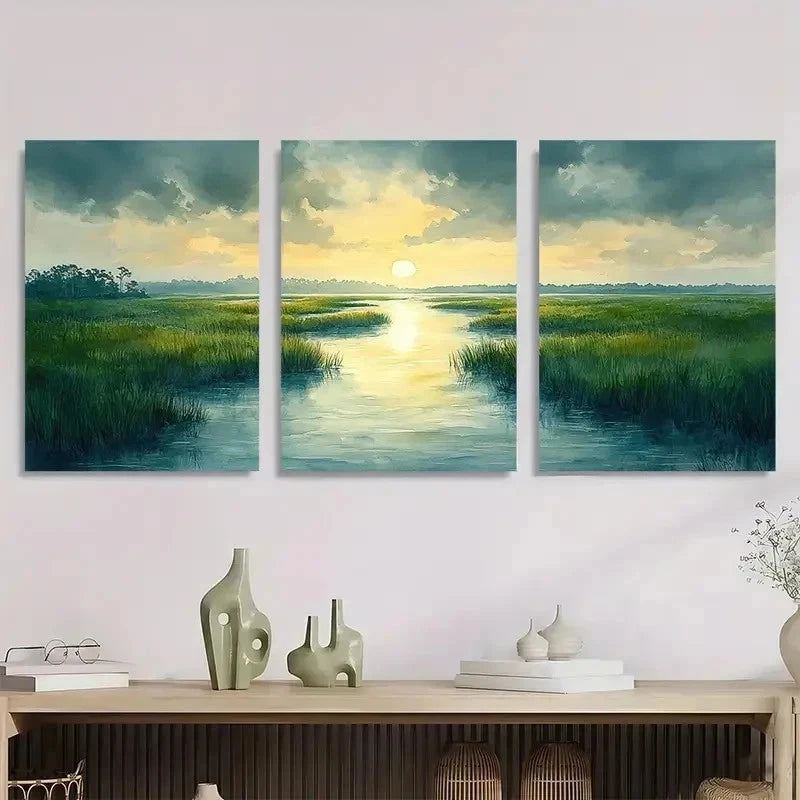 3pcs Charleston Watercolor Lowcountry Perfect Wall Art Set Canvas Framed 60x90cm - High Quality Print 100% Australian Made Wall Canvas Ready to Hang - Bella Home Decor