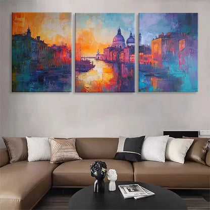 3pcs Venice Cityscape Sunset Colorful Wall Art Canvas Unframed - High Quality Print 100% Australian Made Wall Canvas
