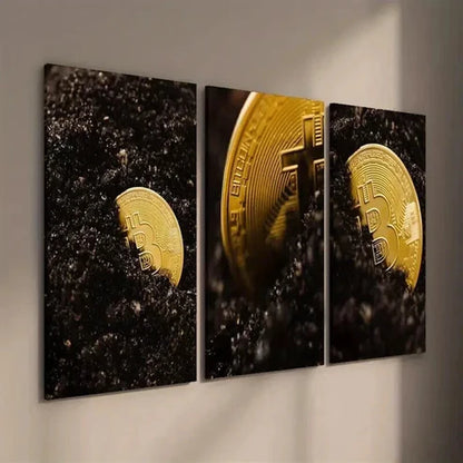 3pcs Bitcoin Photography Cryptocurrency Wall Art Set Canvas Unframed - High Quality Print 100% Australian Made Wall Canvas - Bella Home Decor