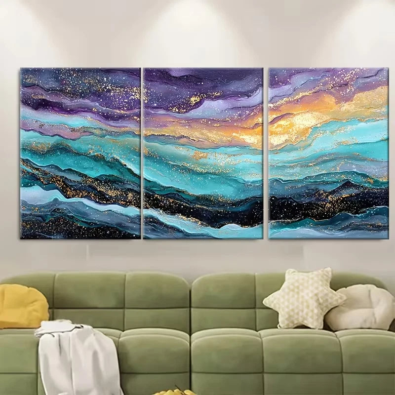 3pcs Black Reef Painting, Abstract Landscape Metal Print Ready to Hang Art - Bella Home Decor