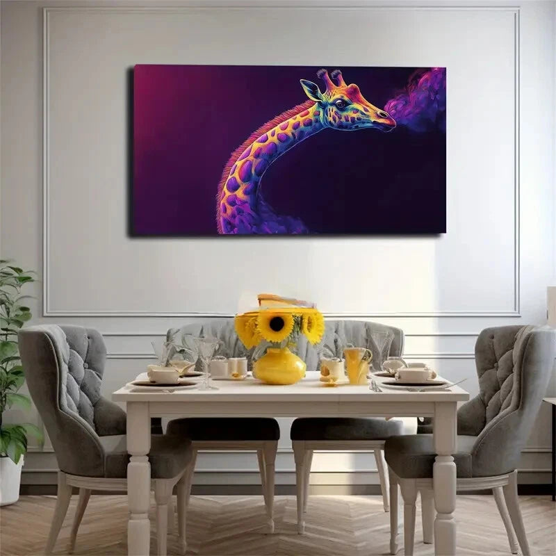 Extremely Vibrant Colorc Giraffe Wall Art Canvas Office Home Room Framed 120x60cm - Bella Home Decor