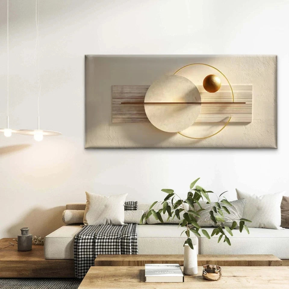Golden Abstract Geometric Wall Art Canvas Office Home Room Framed 120x60cm