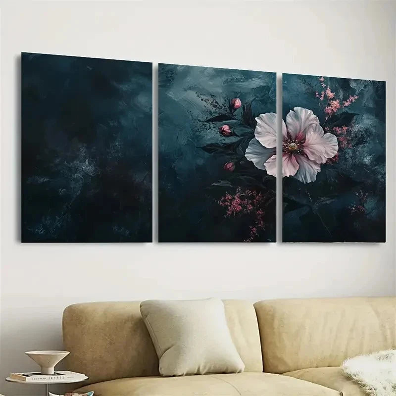 3pcs Dark Moody Wildflower Floral Wall Art Set Canvas Framed 60x90cm - High Quality Print 100% Australian Made Wall Canvas Ready to Hang - Bella Home Decor