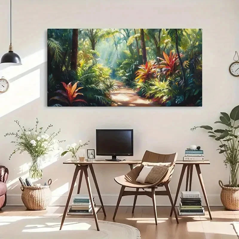 Tropical Jungle Path Décor Wall Art Canvas Office Home Room Framed 120x60cm - Bella Home Decor