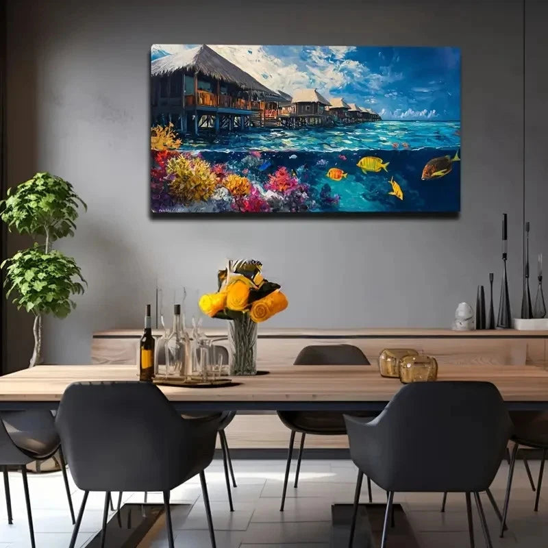 Tropical Beach Villa Wall Art Canvas Office Home Room Framed 120x60cm