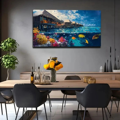 Tropical Beach Villa Wall Art Canvas Office Home Room Framed 120x60cm