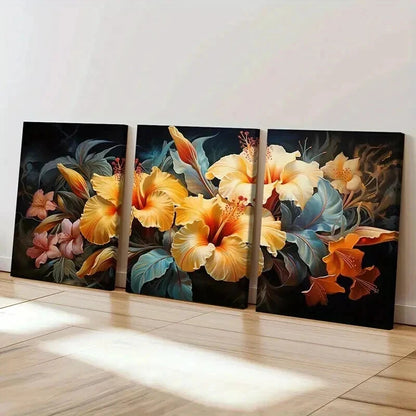 3pcs Floral Art Yellow Flowers Painting Wall Art Set Canvas Framed 50x70cm - High Quality Print 100% Australian Made Wall Canvas Ready to Hang - Bella Home Decor