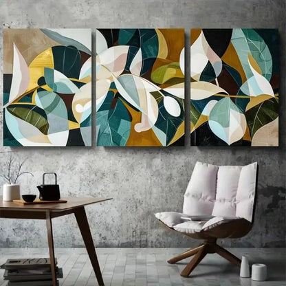 3pcs Abstract Leaves Geometric Nature Metal Print Ready to Hang Art - Bella Home Decor