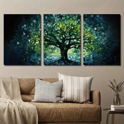 3pcs Abstract Tree of Life Glass Style Wall Art Set Canvas Unframed - High Quality Print 100% Australian Made Wall Canvas - Bella Home Decor