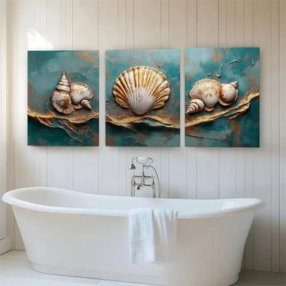 3pcs Coastal Seashell Tranquil Teal Perfect Wall Art Canvas Unframed - High Quality Print 100% Australian Made Wall Canvas - Bella Home Decor