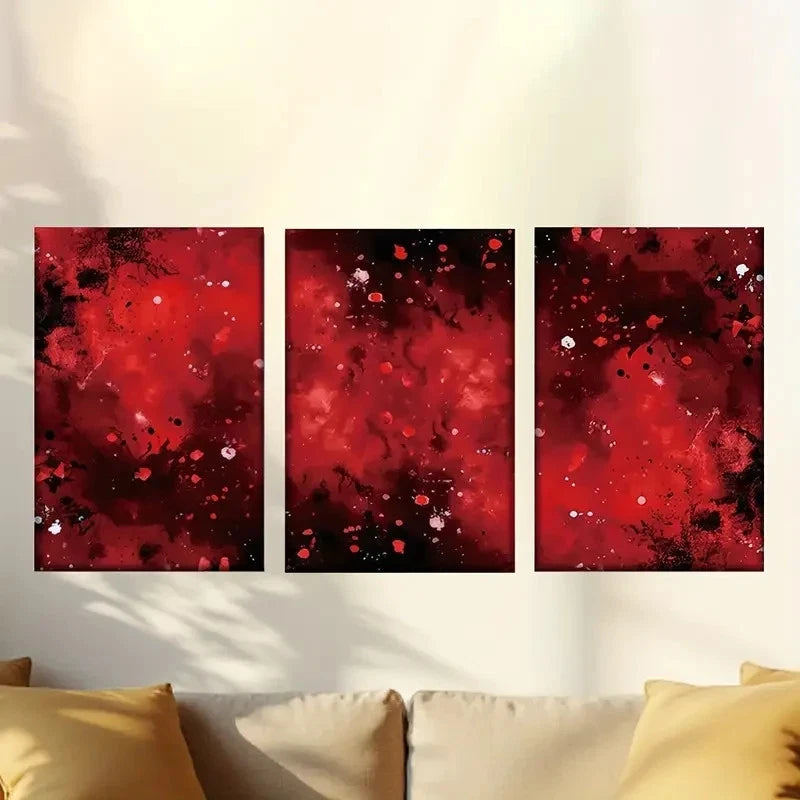 3pcs Red abstract nebula Wall Art Set Canvas Framed 50x70cm - High Quality Print 100% Australian Made Wall Canvas Ready to Hang