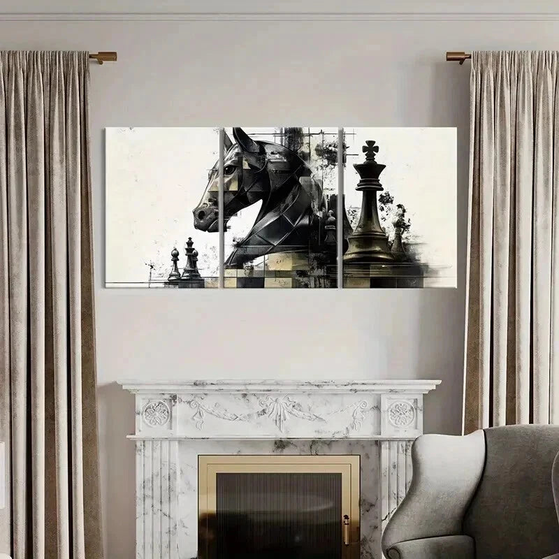 3pcs Pieces in Chess Abstract Artistic Wall Art Set Canvas Framed 60x90cm - High Quality Print 100% Australian Made Wall Canvas Ready to Hang - Bella Home Decor