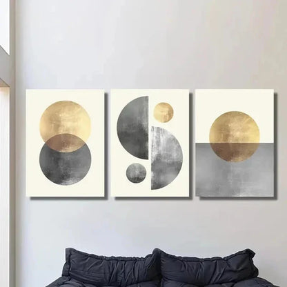 3pcs Gold and Grey Sphere Pattern Decoration Wall Art Set Canvas Unframed - High Quality Print 100% Australian Made Wall Canvas - Bella Home Decor