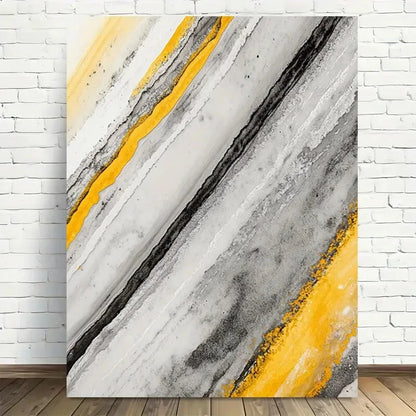 Beautiful Modern Abstract Yellow Gray & Black Painting 40x60cm Metal Print Ready to Hang - Bella Home Decor