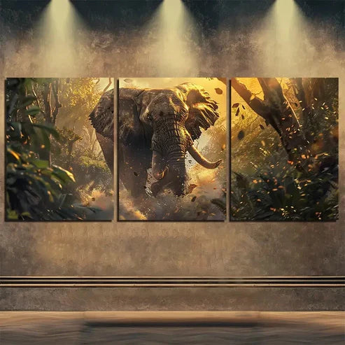 3pcs Majestic Elephant Golden Sunlight Perfect Wall Art Set Canvas Unframed - High Quality Print 100% Australian Made Wall Canvas