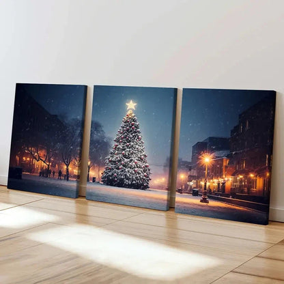 3pcs Snow Scene Christmas Tree Painting Wall Art Set Canvas Framed 60x90cm - High Quality Print 100% Australian Made Wall Canvas Ready to Hang