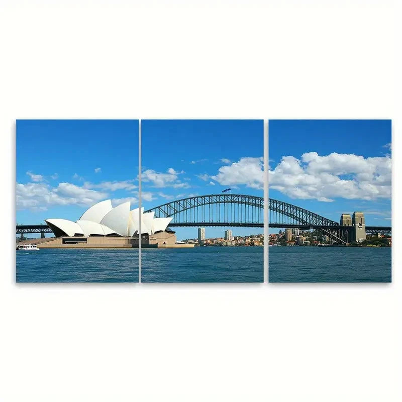3pcs Sydney Opera House, Sydney Harbour Bridge Wall Art Set Canvas Framed 50x70cm - High Quality Print 100% Australian Made Wall Canvas Ready to Hang