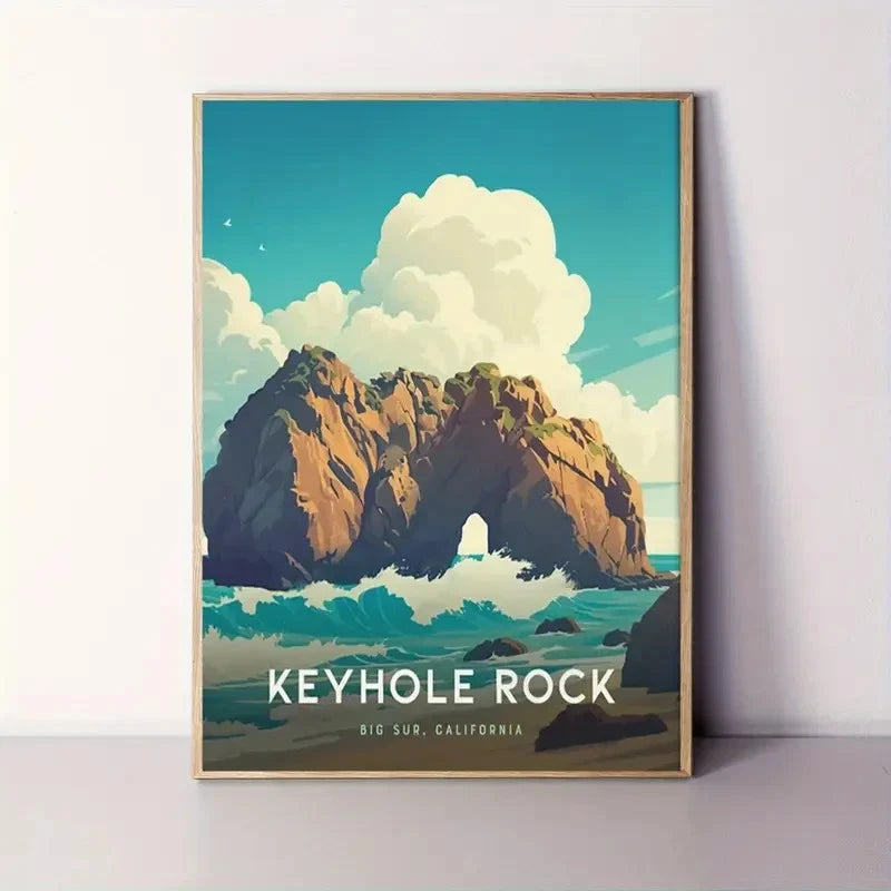 Keyhole Rock California Big Sur Decor Travel Poster Print Wall Art