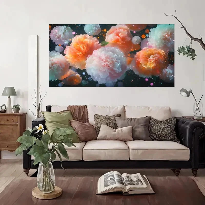 Modern Vintage Peony Wall Art Canvas Office Home Room Framed 120x60cm