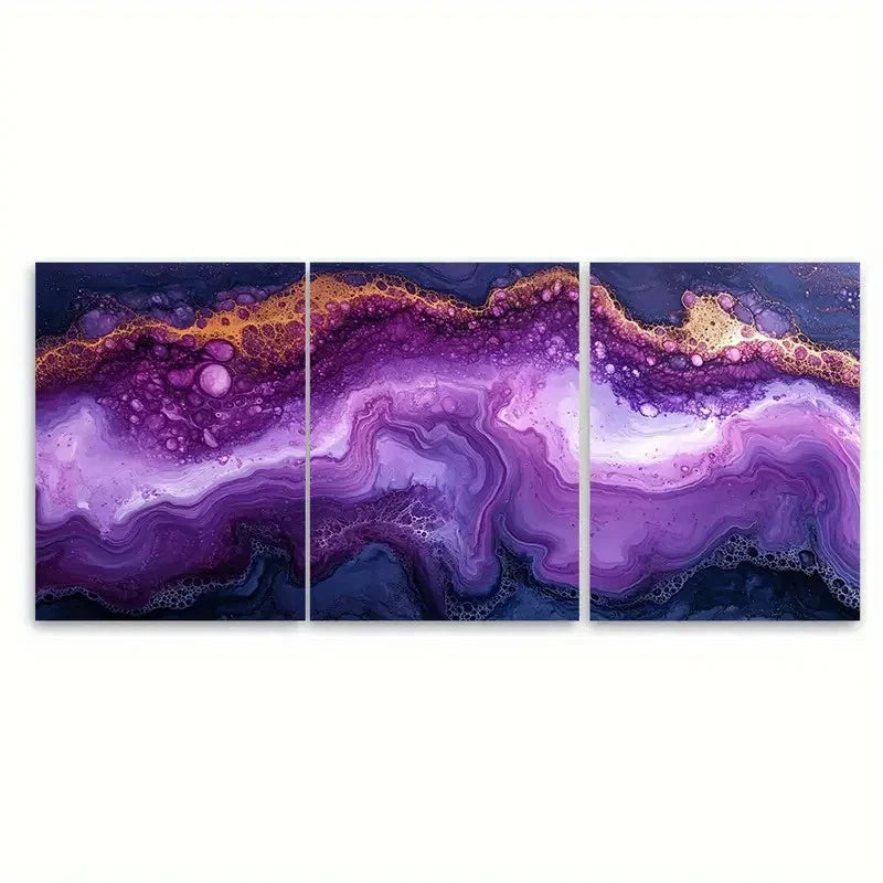 3pcs Violet Fluid Paint Marbling Abstract SR  Wall Art Set Canvas Framed 50x70cm - High Quality Print 100% Australian Made Wall Canvas Ready to Hang