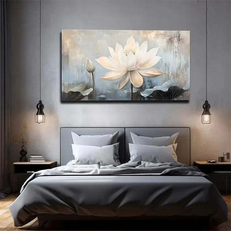 Blooming White Lotus Petals Wall Art Canvas Office Home Room Framed 120x60cm - Bella Home Decor