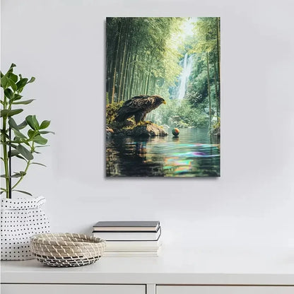 Majestic Eagle Playing with Ball in Bamboo Painting 40x60cm Metal Print Ready to Hang - Bella Home Decor