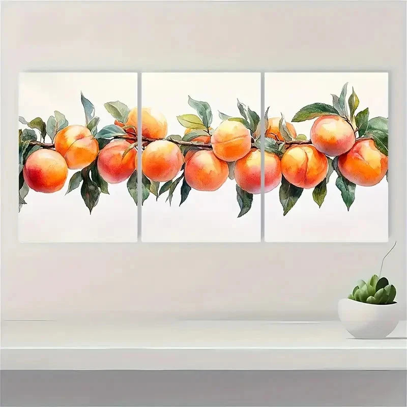 3pcs  Peach Tree Watercolor Painting Fruits PT  Wall Art Set Canvas Framed 50x70cm - High Quality Print 100% Australian Made Wall Canvas Ready to Hang - Bella Home Decor
